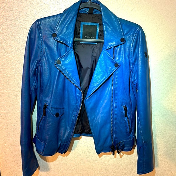 mauritius Jackets & Blazers - NWOT. Woman’s Mauritius blue real leather jacket. Size S.